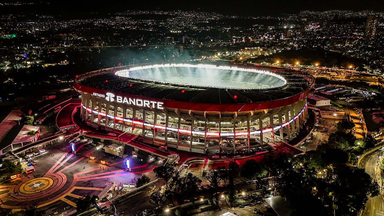 Aerial night view of Mexico City Stadium.